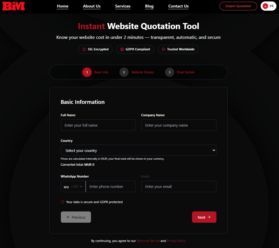 Instant Website Quotation Tool